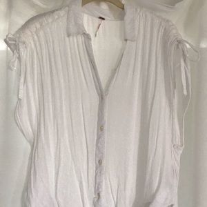 Free People White Linen Collared shirt